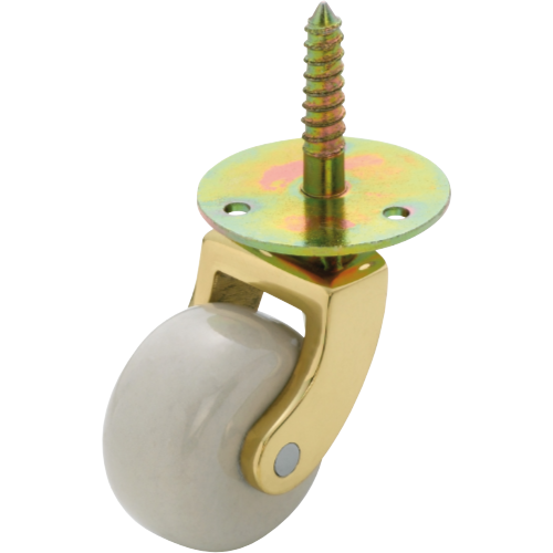 Castor Screw Plate White Porcelain Wheel Polished Brass D38mm in White