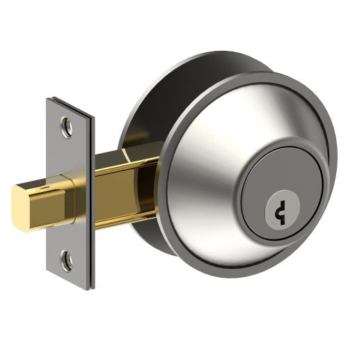 Lockwood Single Cylinder Dead Bolt. Cylinder Outside, Thumb Turn Inside. Gas Industry Keyed (inc. 1 key) in Satin Chrome