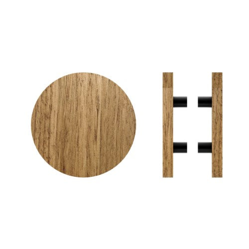 Pair T01 Timber Entrance Pull Handle, Tasmanian Oak, Back to Back Fixing, Ø300mm x Projection 68mm, Coated in Raw Timber (ready to stain or paint) in Tasmanian Oak / Powder Coat
