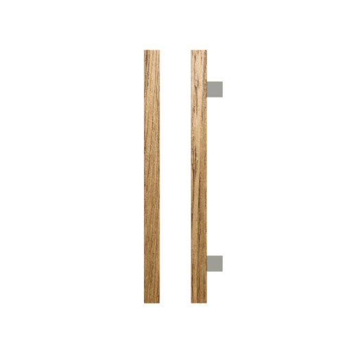 Single T06-25 Timber Entrance Pull Handle, Tasmanian Oak, CTC600mm, H800mm x 25mm x 25mm x Projection 70mm, Coated in Raw Timber (ready to stain or paint) in Tasmanian Oak / Polished Nickel