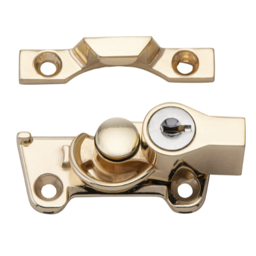 Sash Fastener Locking Wide Base Zinc Alloy Electroplated Brass L64xW38xH30mm in Electroplated Brass