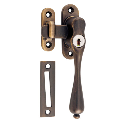 Casement Fastener Locking Teardrop Right Hand Antique Brass W28xP34mm Drop 115mm in Antique Brass