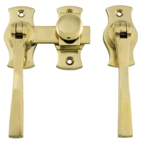 French Door Fastener Square Polished Brass Backplate H54xW29mm P31mm in Polished Brass