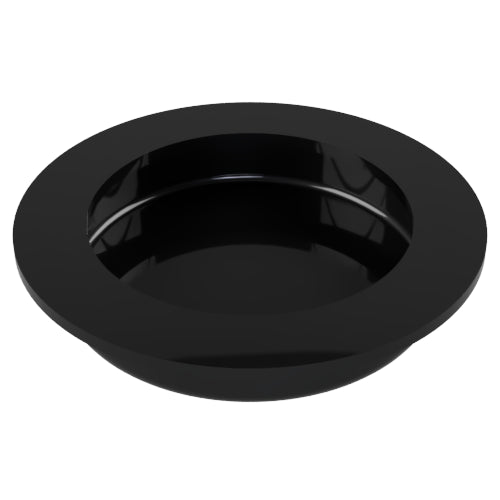 Round, Sliding Door, Flush Pull Handle (Single). Solid Stainless Steel. 65mm dia (face) 54mm dia (rear). Invisible Fix (no screw holes) in Black PVD