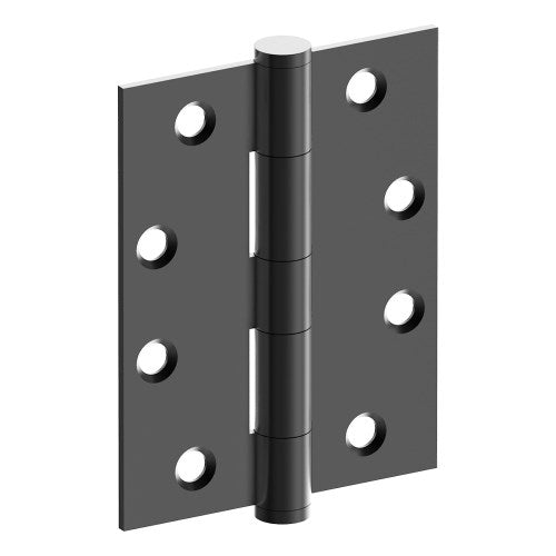 Stainless steel hinge with 100mm x 75mm x 2.5mm fixed pin, button tipped, for doors, with timber and metal thread screws.
