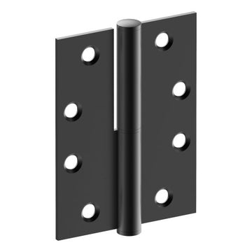 Lift Off Hinge, RIGHT HAND, 100mm x 75mm x 2.5mm, Stainless Steel, Button Tipped (w/timber and metal thread Screws) in Black