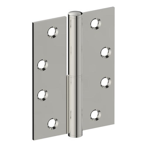 Lift Off Hinge, RIGHT HAND, 100mm x 75mm x 2.5mm, Stainless Steel, Button Tipped (w/timber and metal thread Screws) in Polished Stainless