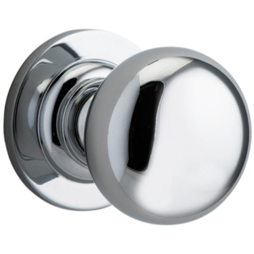 Door Knob Cambridge Round Rose Concealed Fix Polished Chrome D54xP67mm BP58mm in Polished Chrome