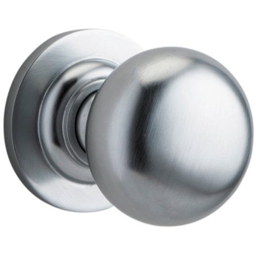 Door Knob Cambridge Round Rose Concealed Fix Brushed Chrome D54xP67mm BP58mm in Brushed Chrome