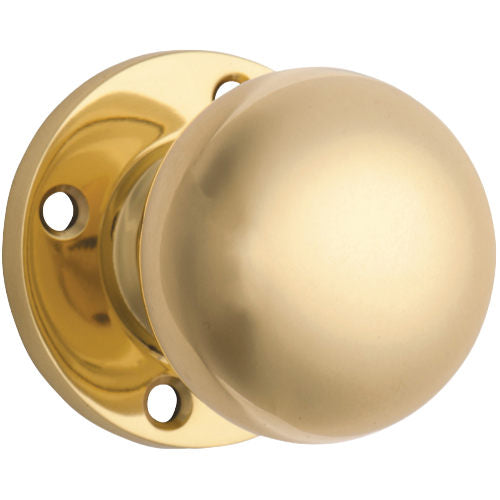 Door Knob Retro Fit Round Rose Pair Polished Brass D54xP59mm BP60mm in Polished Brass
