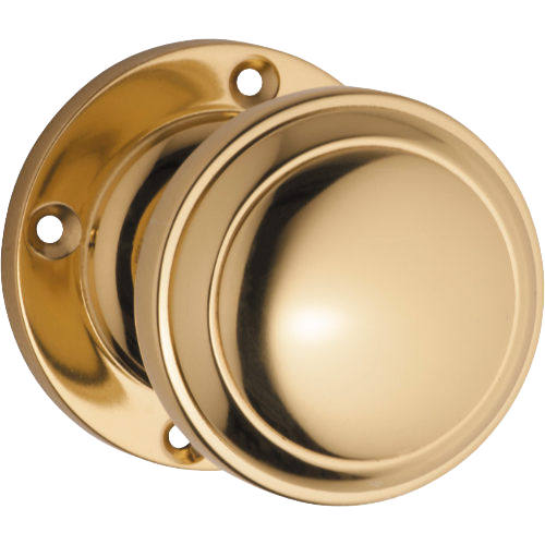 Door Knob Milton Round Rose Pair Polished Brass D54xP65mm BP57mm in Polished Brass