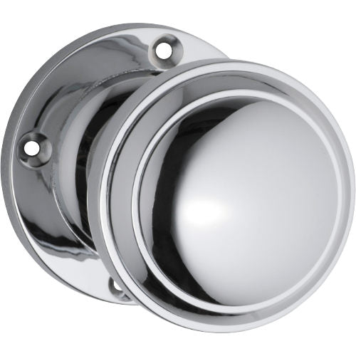 Door Knob Milton Round Rose Pair Chrome Plated D54xP65mm BP57mm in Chrome Plated