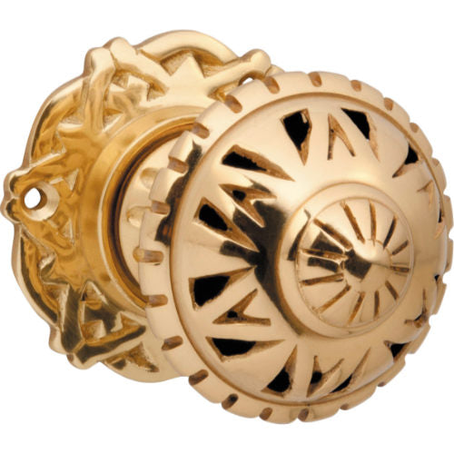 Door Knob Filigree Round Rose Pair Polished Brass D63xP78mm in Polished Brass