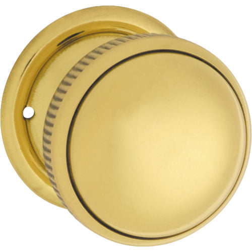 Door Knob Milled Edge Round Rose Pair Polished Brass D45xP46mm BP45mm in Polished Brass
