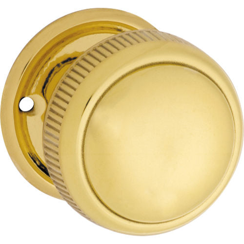 Door Knob Milled Edge Round Rose Pair Polished Brass D52xP48mm BP52mm in Polished Brass