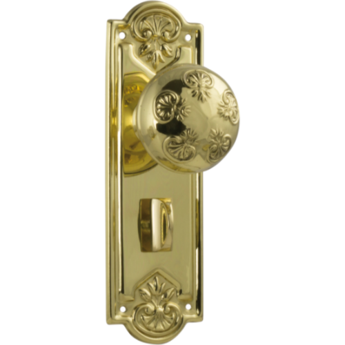 Door Knob Nouveau Privacy Pair Polished Brass H188xW58xP60mm in Polished Brass