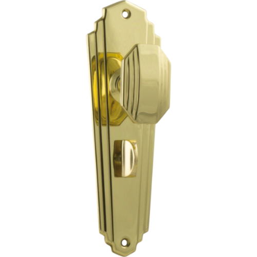 Door Knob Elwood Art Deco Privacy Pair Polished Brass H200xW63xP47mm in Polished Brass