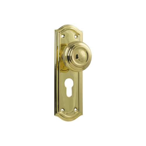 Door Knob Kensington Euro Pair Polished Brass H175xP57xW58mm in Polished Brass