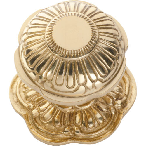 Centre Door Knob Ornate Polished Brass P73mm Backplate 80mm in Polished Brass