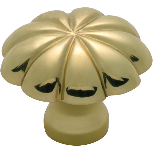 Cupboard Knob Fluted Polished Brass D35xP26mm in Polished Brass