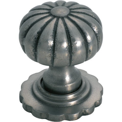 Cupboard Knob Fluted Iron Backplate Polished Metal D32xP44mm in Polished Metal