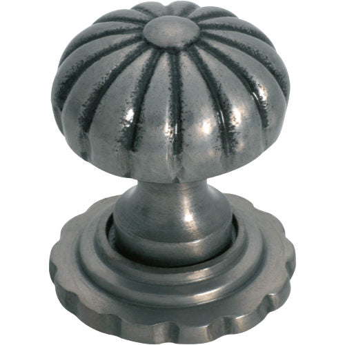 Cupboard Knob Fluted Iron Backplate Polished Metal D38xP48mm in Polished Metal