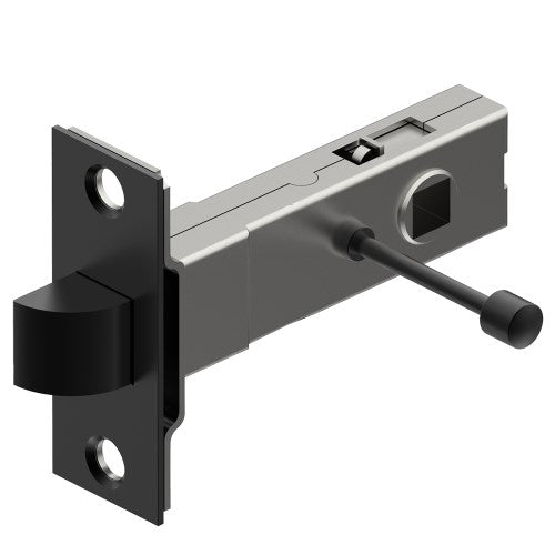 Brass tube latch with integrated privacy lock, 7.6mm hub and 60mm backset, from Style Finish Doorware, installed on door.