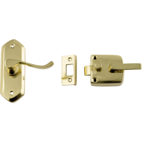 Screen Door Latch Right Hand External Polished Brass H98xW36mm P40mm in Polished Brass