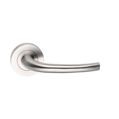 MDZ Lever 32 on Ø53mm Round Rose. 316 Marine Grade (Pair) in Polished Stainless Steel