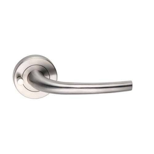 MDZ Lever 32 on Integrated Privacy Ø53 Round Rose, inc. Privacy Latch. 316 Marine Grade (Pair) in Polished Stainless Steel
