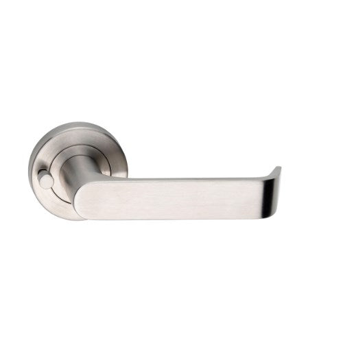 MDZ Lever 37 on Integrated Privacy Ø53 Round Rose, inc. Privacy Latch. 316 Marine Grade (Pair) in Polished Stainless Steel