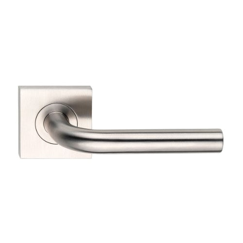 MDZ Lever 45 on 57mm x 57mm Square Rose. 316 Marine Grade (Pair) in Polished Stainless Steel