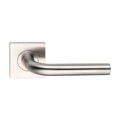 MDZ Lever 45T on 57mm x 57mm Square Rose. 316 Marine Grade (Pair) in Polished Stainless Steel
