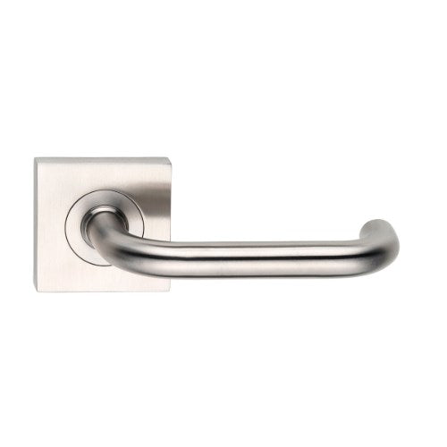MDZ Lever 70 on 57mm x 57mm Square Rose. 316 Marine Grade (Pair) in Polished Stainless Steel