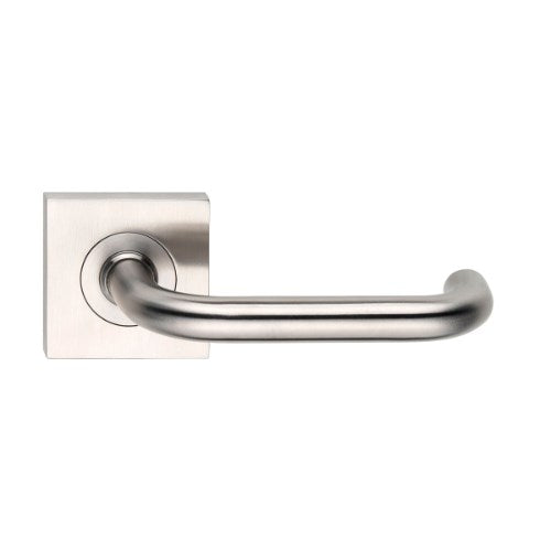 MDZ Lever 70T on 57mm x 57mm Square Rose. 316 Marine Grade (Pair) in Polished Stainless Steel
