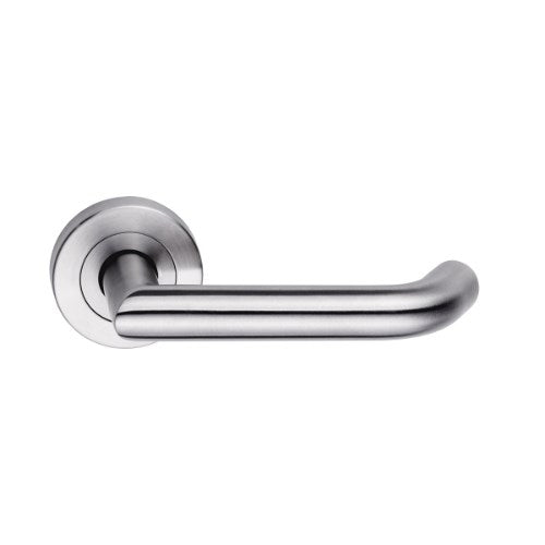 MDZ Lever 82T on Ø53mm Round Rose. 316 Marine Grade (Pair) in Polished Stainless Steel