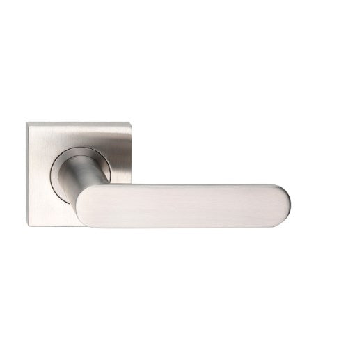 MDZ Lever 110 on 57mm x 57mm Square Rose. 316 Marine Grade (Pair) in Polished Stainless Steel