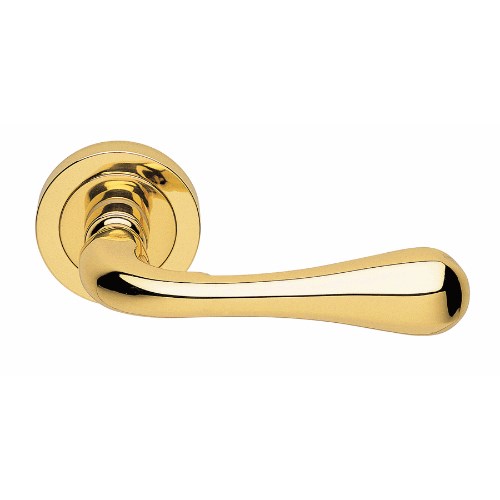 ASTRO - passage lever set round rose (50mm) without latch  in Polished Brass