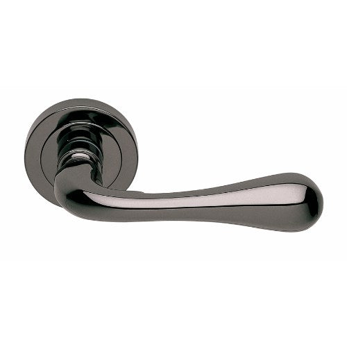 ASTRO - passage lever set round rose (50mm) without latch  in Polished Black Chrome
