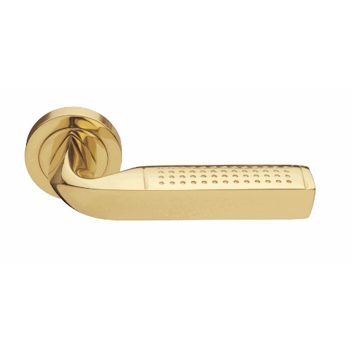 DOTS - privacy lever set round rose (50mm) including privacy latch  in Polished Brass