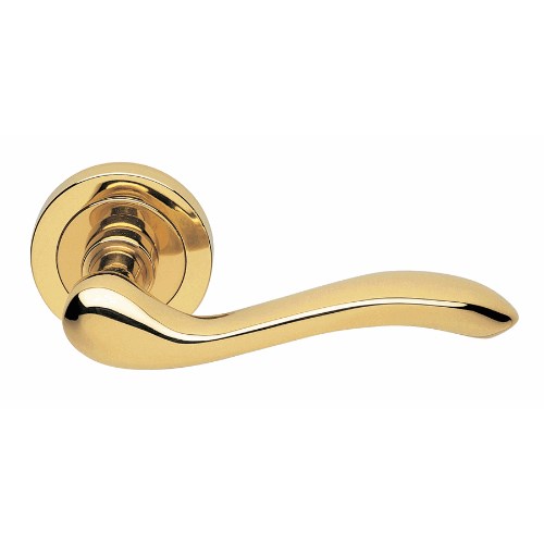 ERICA  Door Handles - Polished Brass / On Round Privacy Rose / Pair in Polished Brass