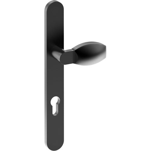 ASH Door Handle on B01 EXTERNAL European Standard Backplate with Cylinder Hole, Concealed Fixing (Half Set) 85mm CTC in Black Teflon