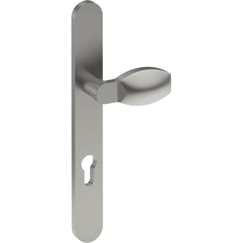 ASH Door Handle on B01 EXTERNAL European Standard Backplate with Cylinder Hole, Concealed Fixing (Half Set) 85mm CTC in Satin Stainless