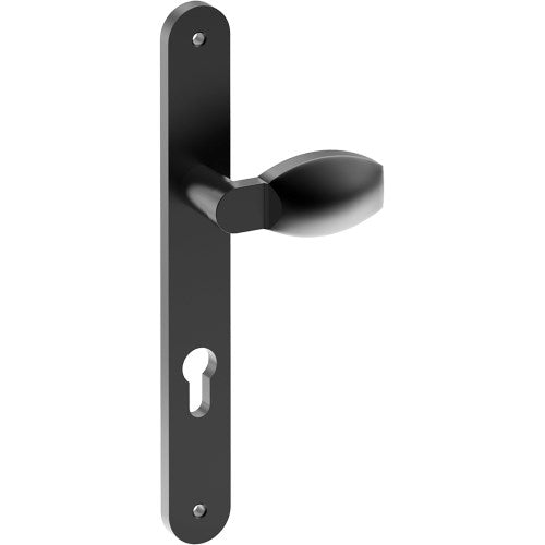 ASH Door Handle on B01 INTERNAL European Standard Backplate with Cylinder Hole, Visible Fixing (Half Set) 85mm CTC in Black Teflon