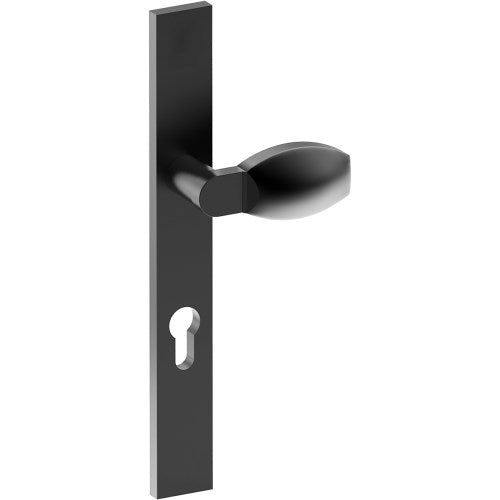 ASH Door Handle on B02 EXTERNAL European Standard Backplate with Cylinder Hole, Concealed Fixing (Half Set) 85mm CTC in Black Teflon