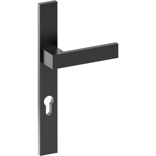BAR Door Handle on B02 EXTERNAL European Standard Backplate with Cylinder Hole, Concealed Fixing (Half Set) 85mm CTC in Black Teflon