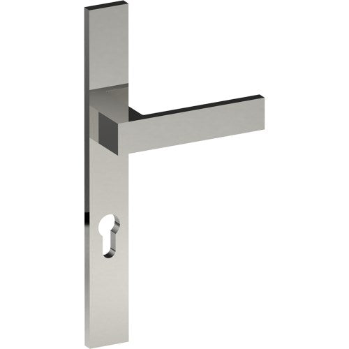 BAR Door Handle on B02 EXTERNAL European Standard Backplate with Cylinder Hole, Concealed Fixing (Half Set) 85mm CTC in Polished Stainless