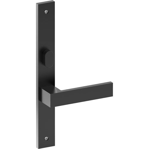 BAR Door Handle on B02 INTERNAL Australian Standard Backplate with Privacy Turn, Visible Fixing (Half Set) 64mm CTC in Black Teflon