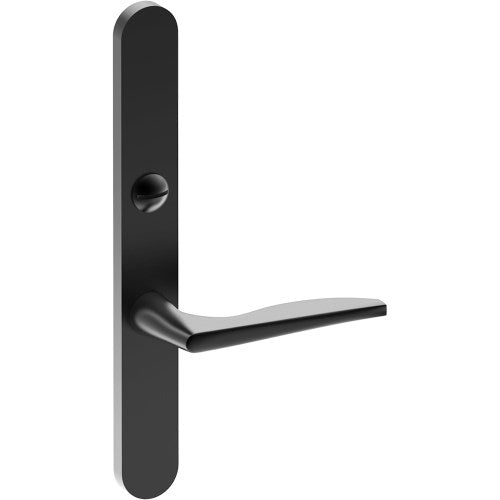 CASTILE Door Handle on B01 EXTERNAL Australian Standard Backplate with Emergency Release, Concealed Fixing (Half Set) 64mm CTC in Black Teflon