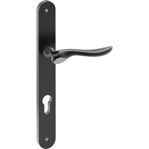 CATALONA Door Handle on B01 INTERNAL European Standard Backplate with Cylinder Hole, Visible Fixing (Half Set) 85mm CTC in Black Teflon
